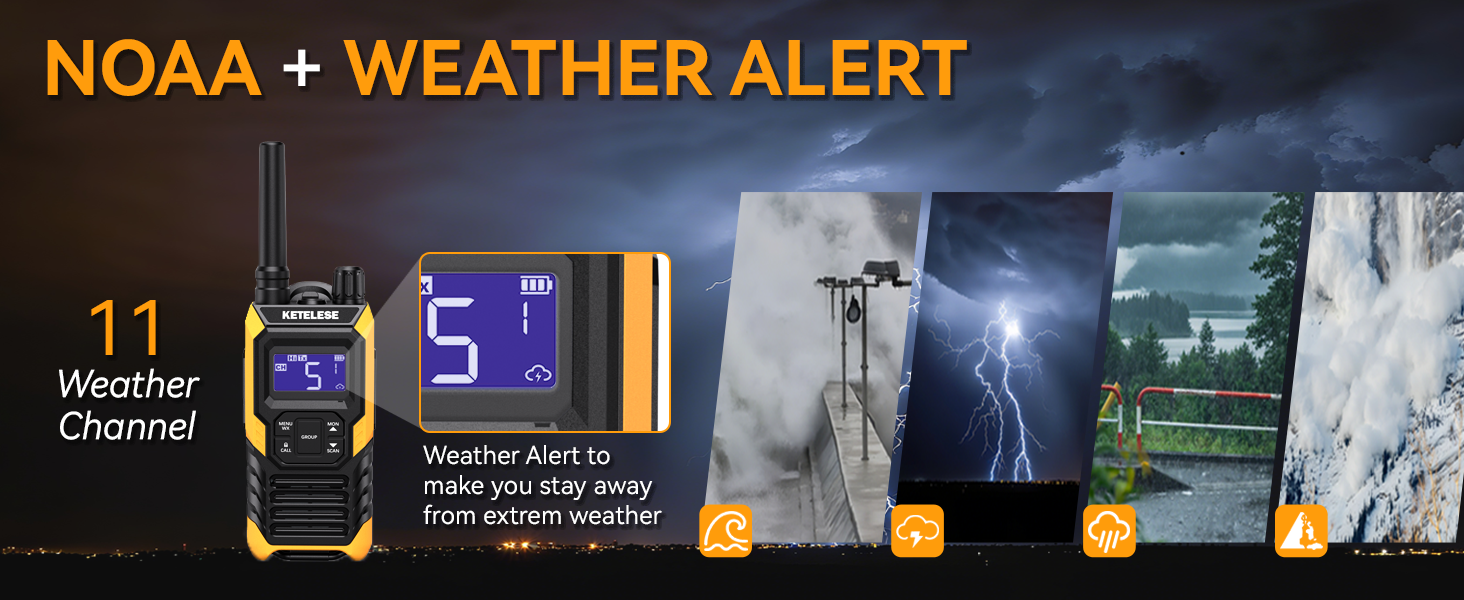 Walkie talkie with weather alert