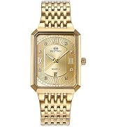 Avaner Men's Square Gold Watches: Stainless Steel Strap Analog Quartz Wristwatch with Calendar Lu...