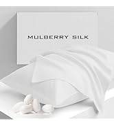 Cobnom Mulberry Silk Pillowcase Set, 2 PCS, 600 Thread Count, Breathable, Smooth, White, 20