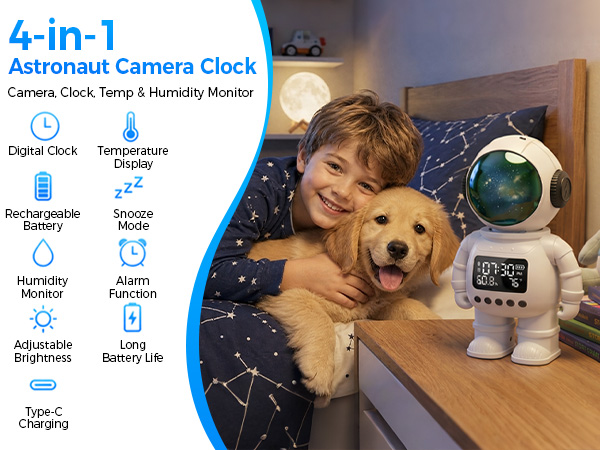 4-in-1 Astronaut Camera Clock Camera