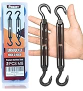 2PCS M8 Premium Stainless Steel Hook & Hook Turnbuckle, Black Turnbuckle for Wire Rope Tension, S...