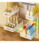 Under Sink Organizer 2-Pack, Metal 2-Tier Pull-Out Cabinet Shelf with Slide-Out Mesh Drawers, Hei...