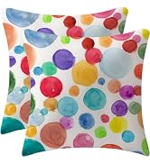 Kids Colorful Pillow Covers Polka Dot 18 x 18 Inch Set of 2 Cute Kid Throw Pillows Outdoor Farmho...