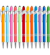 PASISIBICK 12 Pieces Rainbow Rubberized Soft Touch Ballpoint Pen with Stylus Tip, Stylish, Premiu...