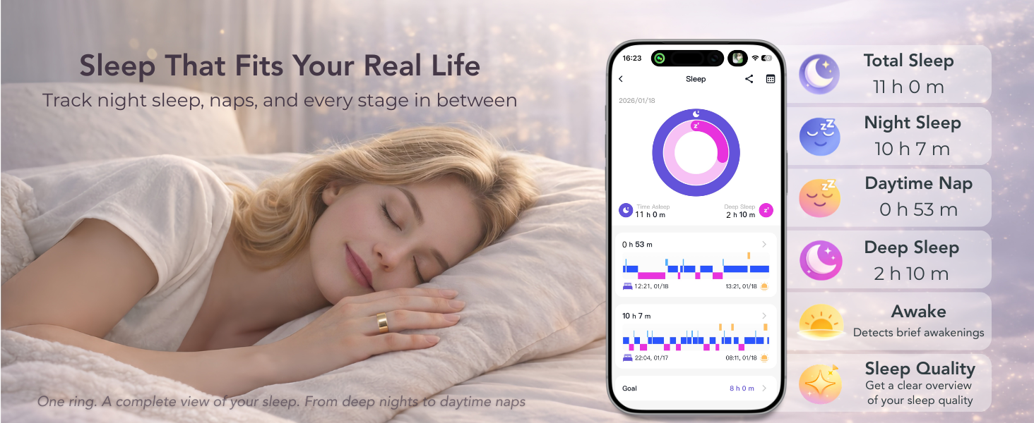 Smart ring designed for everyday wear, tracking sleep, activity, and overall wellness.