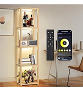 OUTON 67" Glass Display Shelf with Dimmable LED Floor Lamp, Collectibles Display Cabinet with Rem...