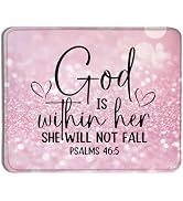 Qykwz Pink Glitter Christian Mouse Pad, Christian Gifts for Women, God is Within Her She Will Not...
