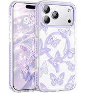 BENTOBEN Magnetic for iPhone 17 Pro Max Case 6.9", Slim Fit Cute Clear Butterfly Design Compatibl...