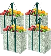 BALEINE 4 PK Grocery Bags Reusable Shopping Bags with Reinforced Bottom, Heavy Duty Foldable Tote...