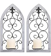 Wall Candle Sconces Set of Two, 16.1” Wall Sconce Candle Holders, Black Metal Candle Sconce Holde...