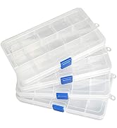 Qualsen 4 Pack Plastic Compartment Box with Adjustable Dividers Craft Tackle Organizer Storage Co...