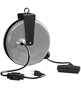 WILAWELS 30 Ft Retractable Extension Cord Reel, 16/3 Gauge SJTOW Power Cord with 3 Electrical Out...