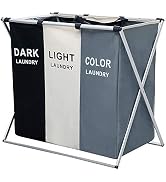 Nicesail 3 Section Laundry Basket Printed Dark Light Color, Foldable Hamper/Sorter with Waterproo...