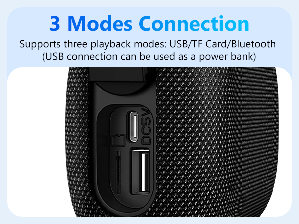 The portable Bluetooth speaker supports TF card, USB and Bluetooth connections.