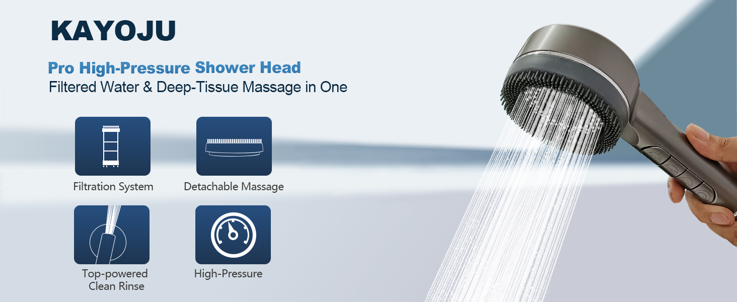 KAYOJU Pro High-Pressure Shower Head Filtered Water & Deep-Tissue Massage in One