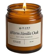 Bare Botanics Warm Vanilla Oak 9oz Soy Candle - 100% Plant-Based Fragrance Oils - Premium, Non-To...