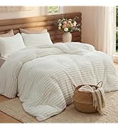 Bedsure Comforter Set Queen Size - GentleSoft™ 3 Pieces Double-Side Fleece Fluffy White Comforter...