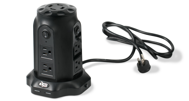KMC Surge Tower - 8 Outlet Power Tower with USB Charging - 20806