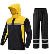 ProHydra Mens Rain Suits with Air Vents Reflective Waterproof Rain Gear Breathable Jacket Pants f...
