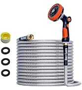 Rosy Earth 50ft Stainless Steel Garden Hose, Heavy Duty Metal Water Hose with 8 Functional Ultra-...