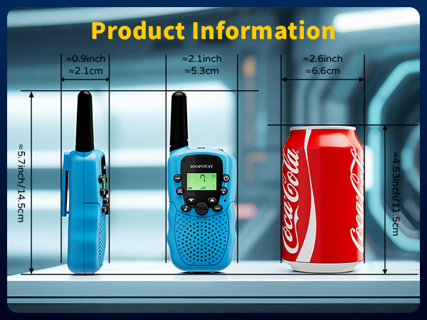 Product size information for Soopotay kids walkie talkies