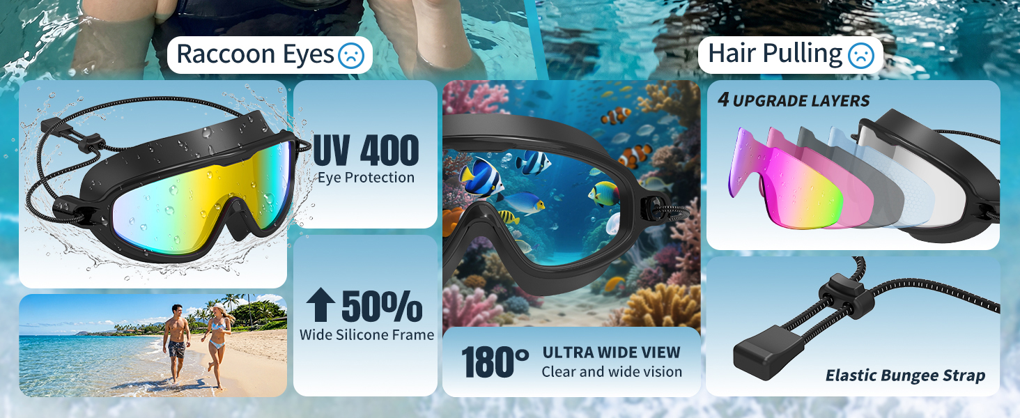 adult swim goggles with bungee strap