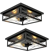 AKAARI Farmhouse Ceiling Light Fixture - 2 Pack 12 Inch Industrial Square Modern Black Flush Moun...