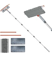 6.4FT Extendable 2-in-1 Window Squeegee & Scrubber with Long Handle, 180° Adjustable Head, Streak...