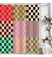 De-Mediocre Mid-Century Abstract Geometric Shower Curtain Seats,Retro 70s Colorful Checkerboard A...