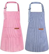 XLSXEXCL 2 Pack Stripes Kids Apron, Kids Cooking Aprons with 2 Pockets, Cute Aprons for Cooking f...