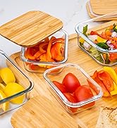 Glass Food Storage Containers with Lids (Bamboo) - 4 Piece Value Set