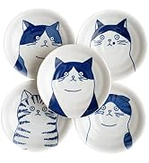 LOVE LOVE JAPAN Dessert Sushi Soy Sauce Salad Ceramic Plates Cats Design Set of 5 Made in Japan 5...