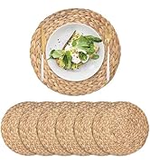 6 Pack Woven Placements, Round Wicker Placements, Rattan Placemats, Natural Hand-Woven Water Hyac...