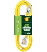 GREATIDE 10 Ft Lighted Outdoor Extension Cord - 10/3 SJTW Heavy Duty Yellow Extension Cable with ...