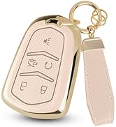 Mild East for Cadillac Key Fob Cover, Soft TPU Leather Remote Car Key Cover Compatible with Cadil...