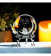 ZEERSHEE 60mm(2.3inch) Cats & Moon Crystal Ball Paperweight with Stand Base Glass Sphere Home Dec...