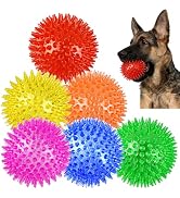 Mkobon 6 Pack Squeaky Spiky Dog Balls, Puppy Chew Toys for Teething, Food-Grade TPR Rubber Durabl...