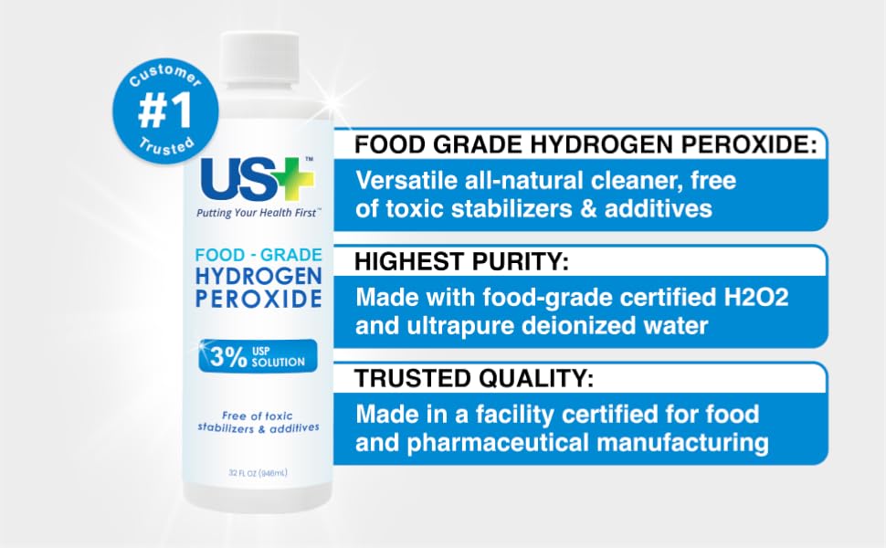 Hydrogen Peroxide - #1 Customer Trusted food grade versatile all natural cleaner H202 ultrapure