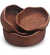 YANGQIHOME Rattan Round Fruit Baskets, Wicker Storage Bowls, Natural Woven Serving Basket Bowls, ...