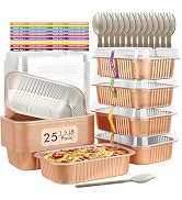 LNYZQUS 7” x 5” Small Aluminum Pans with Lids 25 Pack, 1.5lb Heavy Duty Foil Baking Tins To Go Co...