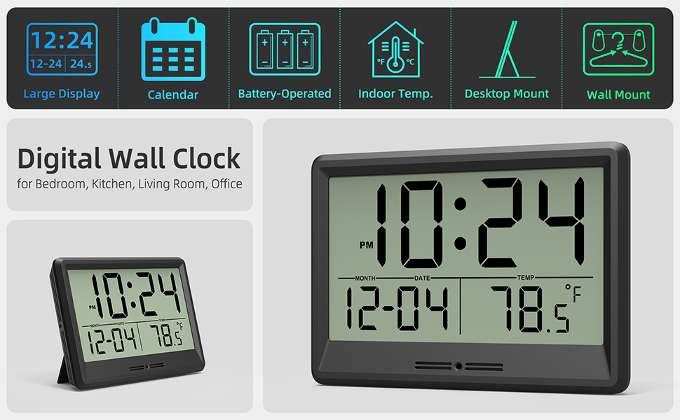 Battery Operated Digital Wall Clock