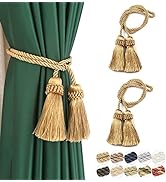 Fenghuangwu 2 Pack Curtain Tiebacks Handmade Decorative Curtain Holdbacks Rope with Tassel- Gold