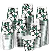 RUSPEPA Golf Theme 3oz Paper Cups, 100 Pack Small Disposable Party Cups, Green Argyle Golf Ball D...