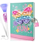 GINMLYDA Pop Girls Diary with Lock and Invisible Ink Double-end Pen, 7.5x5.4 Inches 160 Lined Pag...