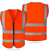 CHGANG Safety Vest, Reflective Hi Vis Vest with Zipper, High Visibility vest for Construction, Tr...