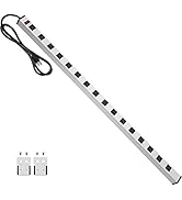 JUNNUJ Long Metal 16 Outlet Power Strip, Wide Spaced Garage Industrial Heavy Duty Power Strip wit...