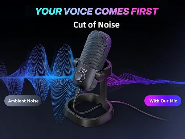 USB microphone with background noise cancellation, blocks unwanted sounds for clear voice capture
