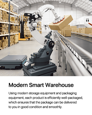 a modern smart warehouse robot moving a box