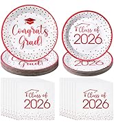 MASHAN 200Pcs Graduation Plates and Napkins Set, Class of 2026 Disposable Gold foil Tableware for...