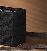 SONGMICS HOME RONNE Collection - 3-Tier Watch Box, Stackable 8-Slot Watch Case, Woven Embossed PU...